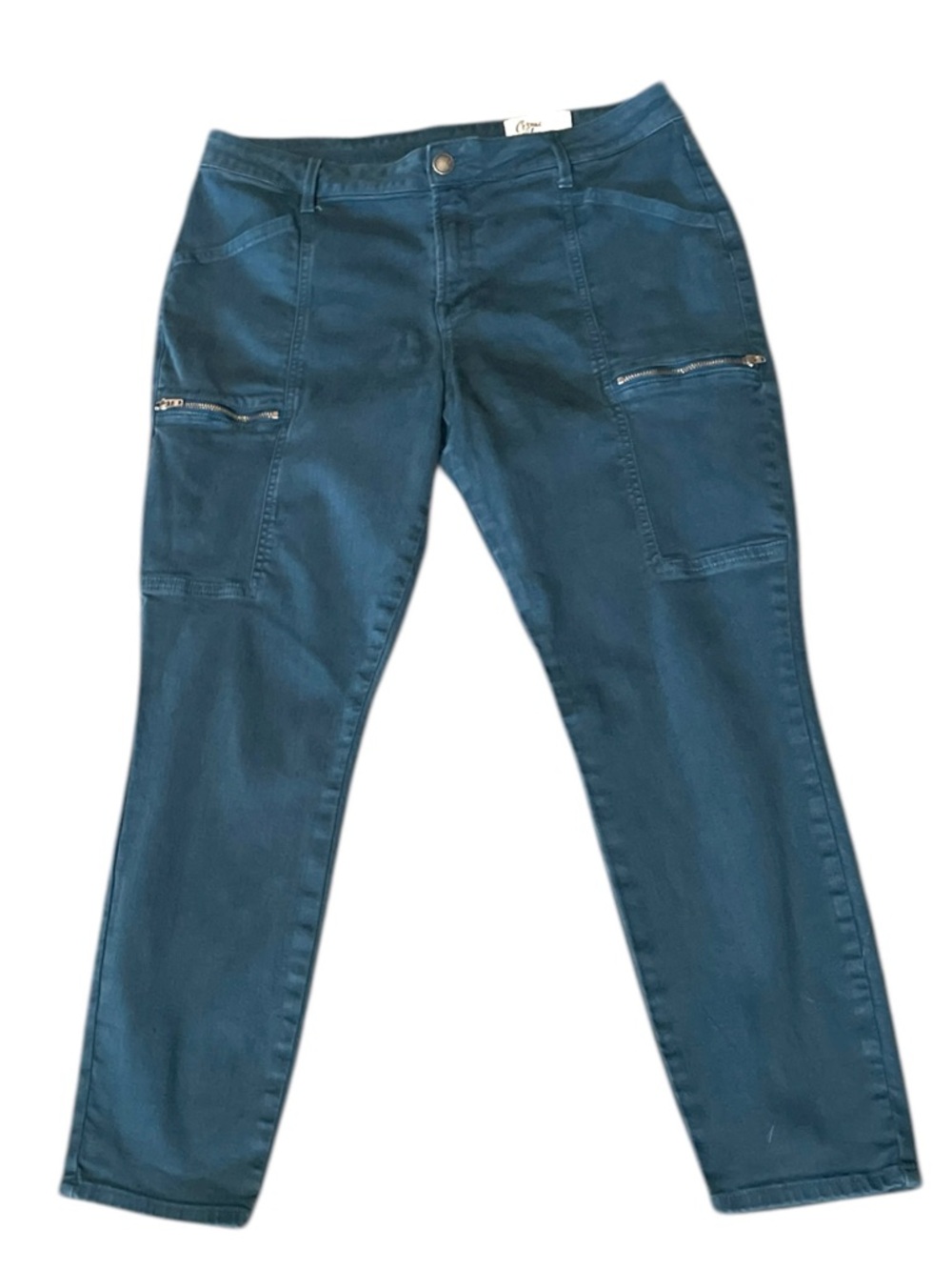 Petite Cosmic Blue Love Hannah Eco Teal Stretch Cargo Pants Zip Pockets Sz 31P
